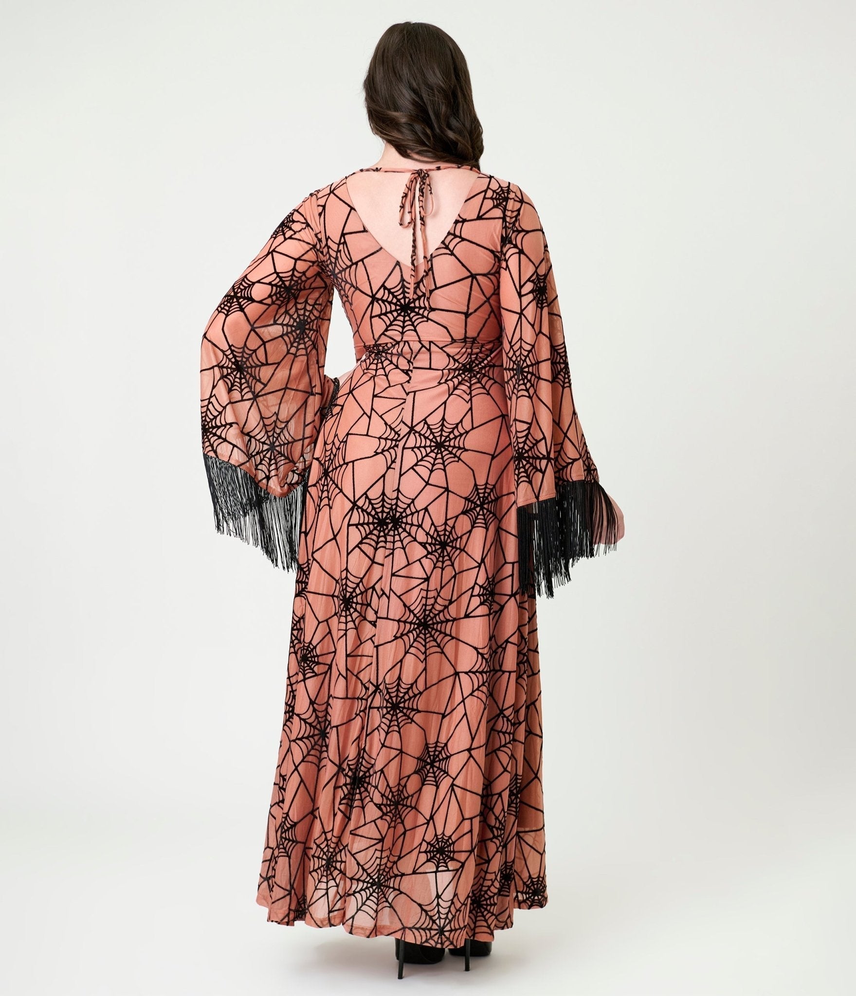 Smak Parlour Nude & Black Spiderweb Fringe Sleeve Stevie Maxi Dress