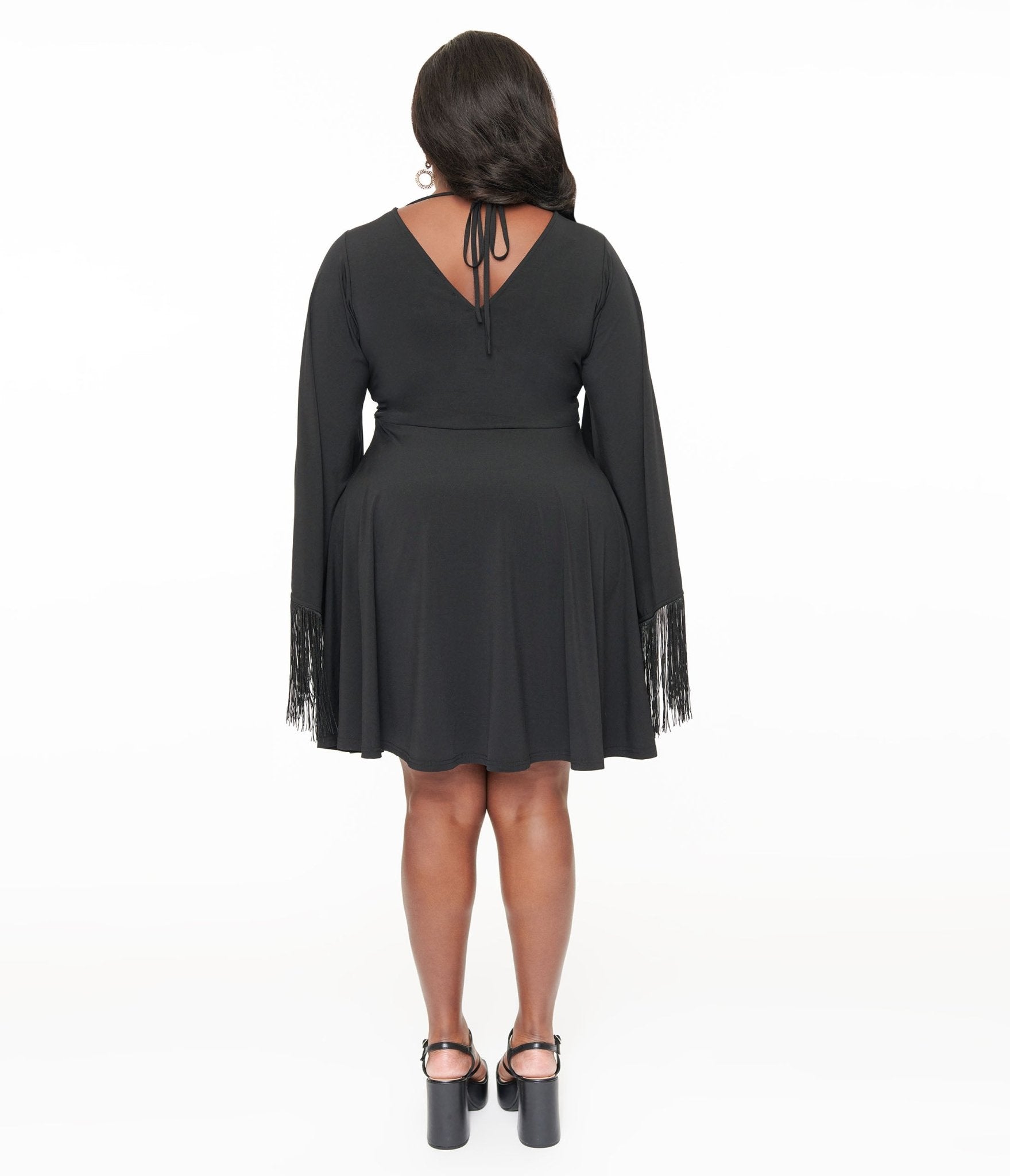 Smak Parlour Plus Size Black Fringe Bell Sleeve Fit & Flare Dress