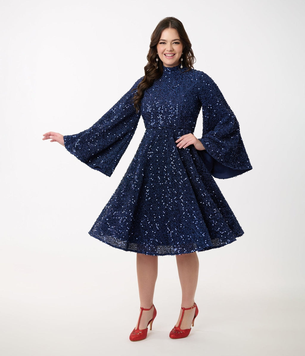 Disney's Snow White Collection by Unique Vintage Evil Queen Sequin Mock Neck Swing Dress