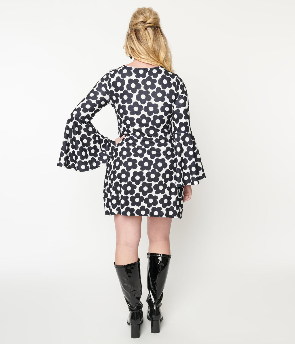 Smak Parlour 1960s Black & White Mod Daisy Mini Dress